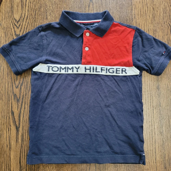 Tommy Hilfiger Navy Blue Logo Polo Shirt Size Boy's Small 8/10 - Picture 1 of 3